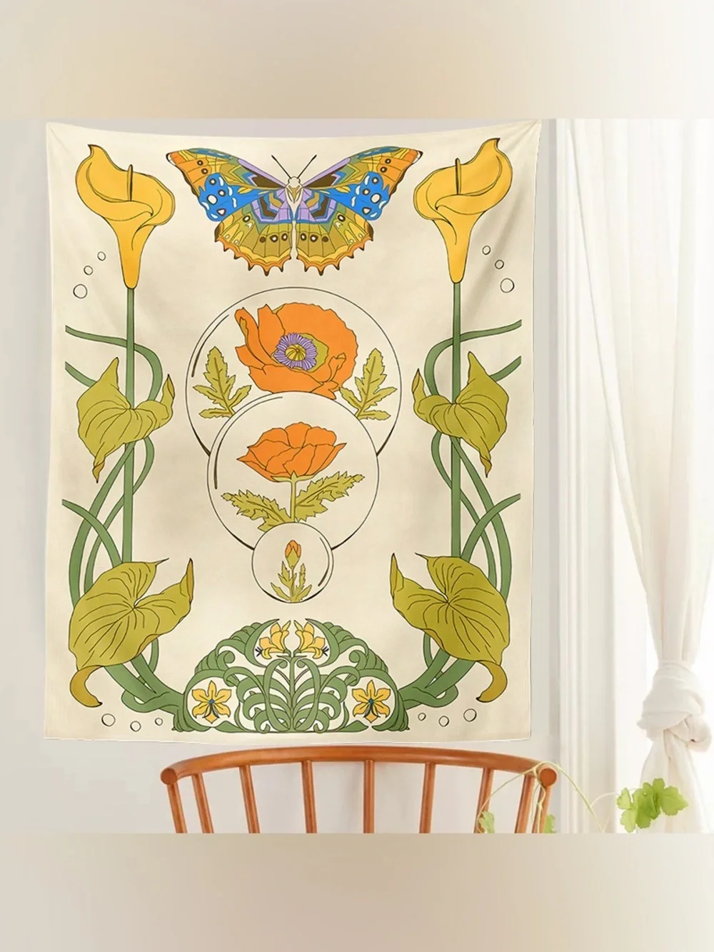 Bohemian Vintage Botanical Butterfly Tapestry Wall Decor